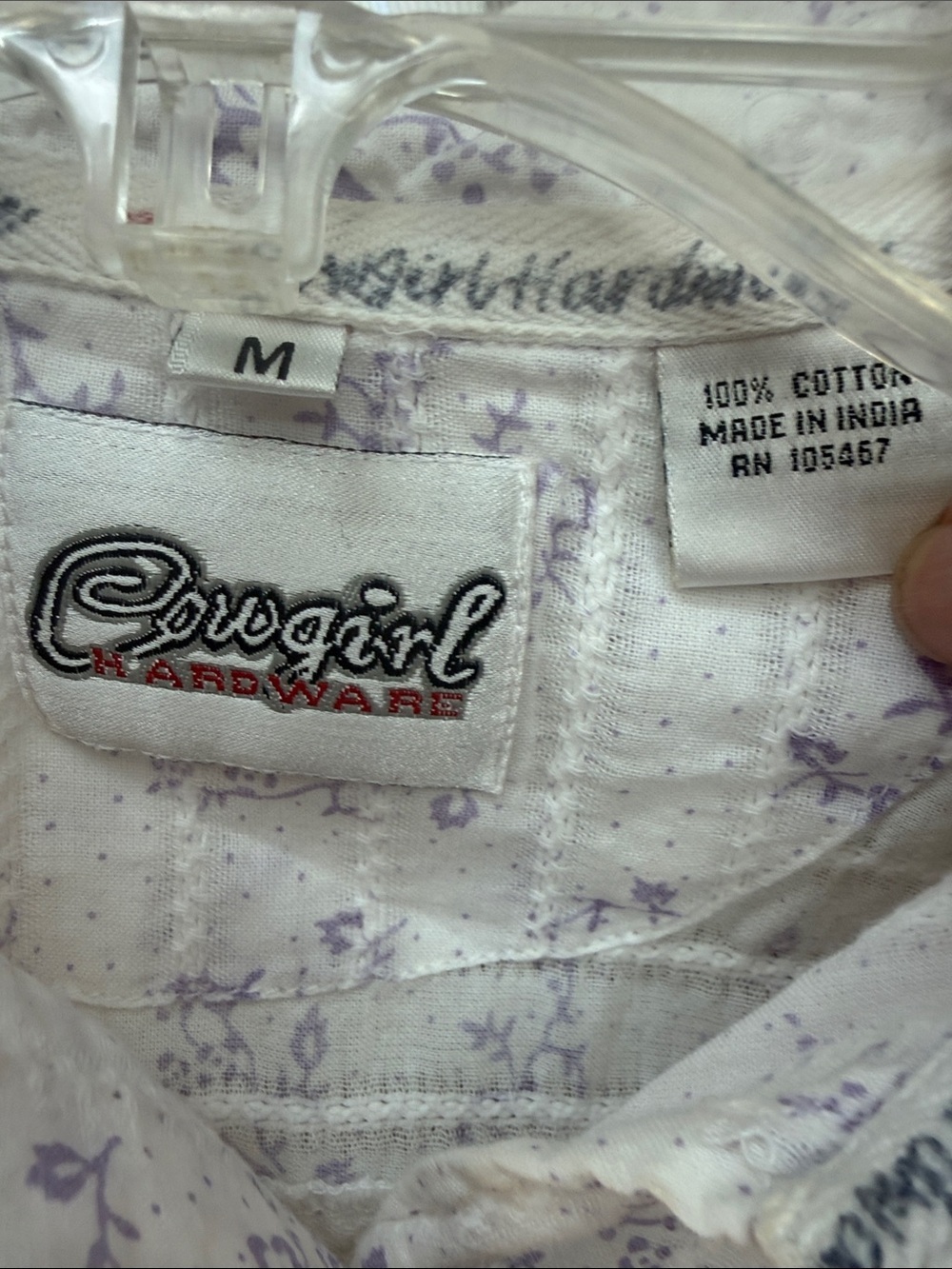 Cowgirl Hardware Floral Sleeveless Button-Up Shirt - White with Lavender Print M - Picture 2 of 5
